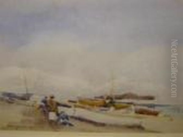 Beach Scene With Boats And Figures - view 1