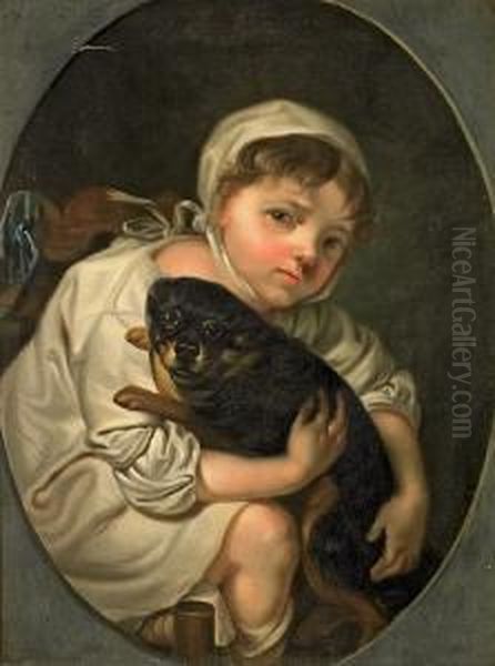 A Little Boy With Two Dogs And A Little Girl With A Small Dog - view 1