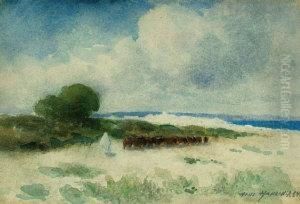 Droving Cattle On A Beach In North Africa by Hans Jacob Hansen