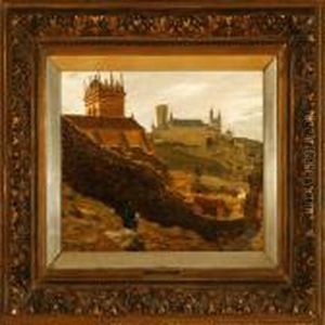 View Of Segovia In Spain With An Artist In The Foreground by Heinrich Hansen