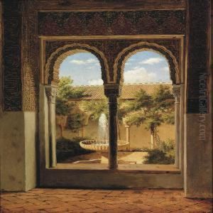 A Fountain In Alhambra by Heinrich Hansen