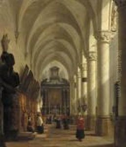 A Priest Celebrating Mass In The St. Paul Cathedral, Antwerp by Heinrich Hansen