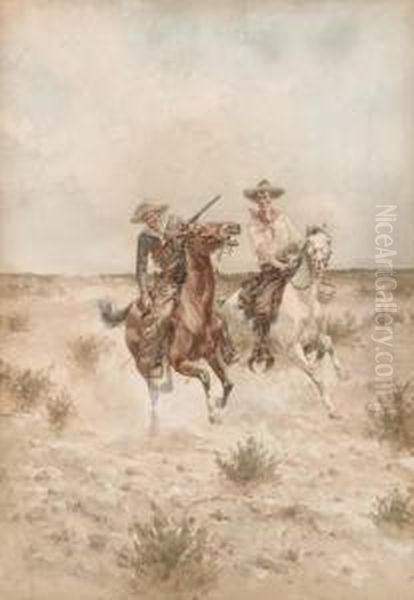 Two Cowboys On Horseback - view 1