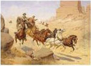 Attack On The Stagecoach by Herman Wendleborg Hansen