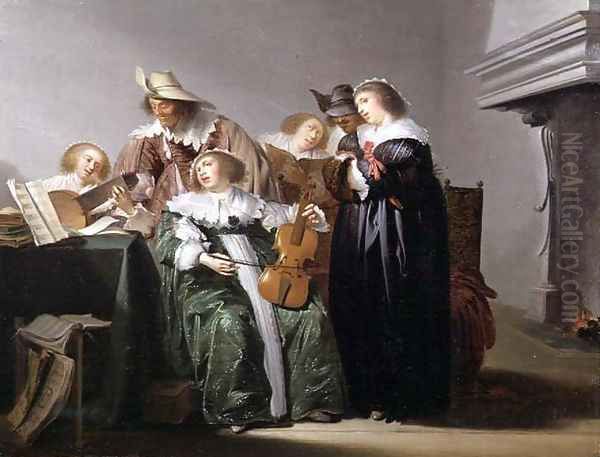 Elegant Figures Music Making in an Interior - view 1