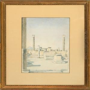 View From Pompeii With Vesuvius In The Background by I.T. Hansen
