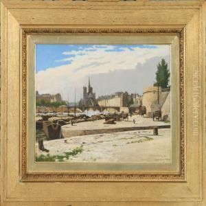 View From Paris With Theseinen Og Notre Dame-kirken by Josef Theodor Hansen