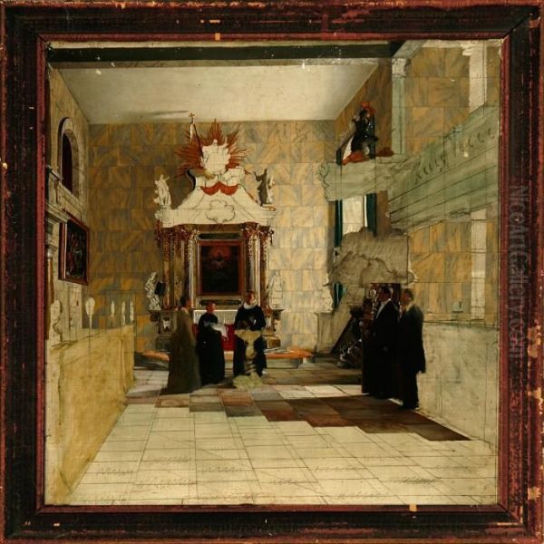 Baroque Church Interior With A 
Christening, Presumeably In A Private Chapel On A Danish Manor - view 1