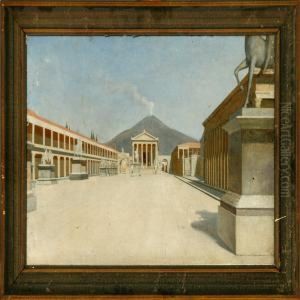 Forum In Pompei, In The Background Vesuvius Smoulders