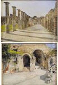 The Gladiators' Barracks And The Porta Marina: A Pair Of Views Of Pompeii by Josef Theodor Hansen