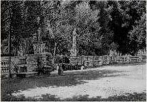 Terrasses Dans Les Jardins De La Villa Borghese by Josef Theodor Hansen