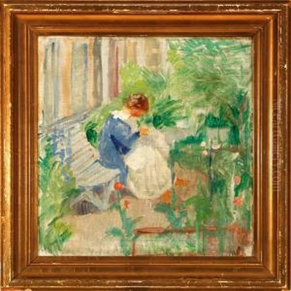 A Woman On A Gardenbench - view 1