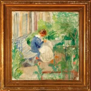 A Woman On A Gardenbench