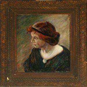 Portrait Of Kai Nielsen's Wife Mathilde Kathrine Antonia Nielsen by Peter Marius Hansen