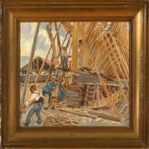 Scene From A Ship Bulding Yard by Peter Marius Hansen