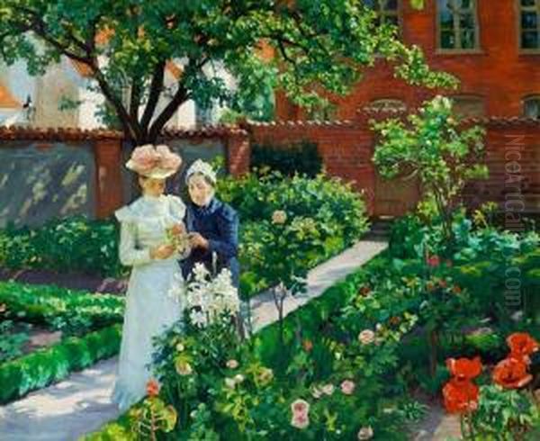 Two Ladies Strolling In A Flower Garden - view 1
