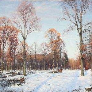 Winter Day In A Forest With Lumberjacks