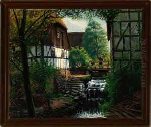 Village Scenery With A Man At A Water Mill Village Scenery With A Man At A Water Mill