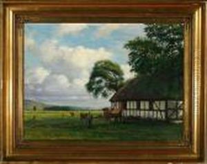 Grazing Cattle At A Farm by Sigvard Hansen