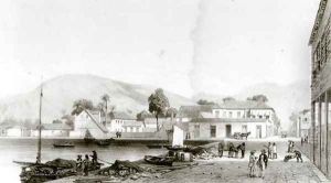 Custom House and St. Vincent's Wharf, Trinidad, c. 1850 by Jean-Michel Cazabon