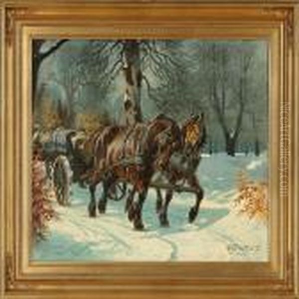 Winter Forestwith Horses And Carriage - view 1