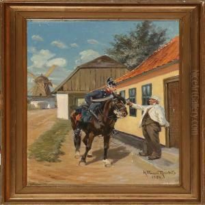 Cheers! Adragoon And A Farmer Drinking Beers by Karl Frederik Hansen-Reistrup