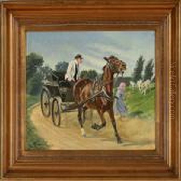 Horse Carriagefrightens A Girl With Her Sheep - view 1