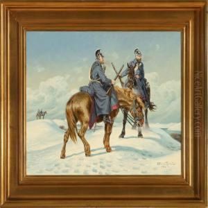 Four Danishdragoon On Guard On During The Second Schleswig War