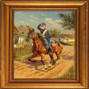 A Dragoon From1880 Is Riding Through A Zealand Village