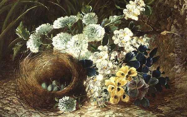 A Still Life of Flowers and a Bird's Nest on a Mossy Bank - view 1