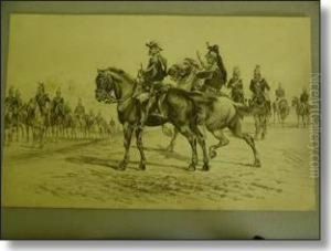 Study Of Mounted Dragoons Under Review By Mounted Commanding Officer.