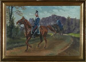 Dragoons Are Riding On A Forest Path by Karl Frederik Hansen-Reistrup