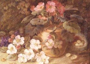 Still Life with Apple Blossom, Primula and Bird's Nest by Vincent Clare