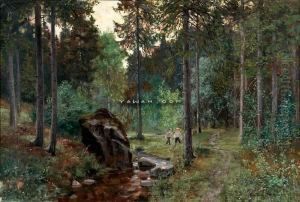 Pa Tur I Skogen Olje Pa Lerret by Niels Hansteen