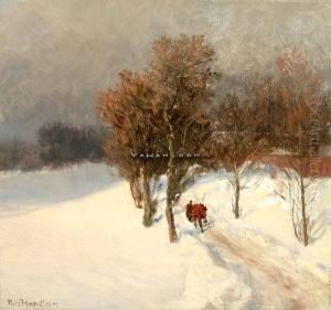 Sledefart Olje Pa Lerret by Niels Hansteen