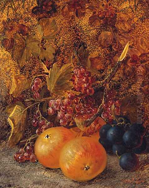 Apples, Redcurrants And Grapes On A Mossy Bank - view 1