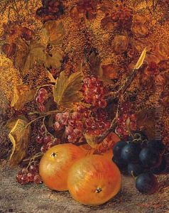 Apples, Redcurrants And Grapes On A Mossy Bank by Vincent Clare