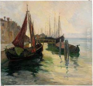Barges On The Wharf by Aleksei Vasilievich Hanzen