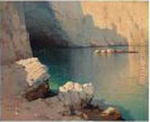 Two Seascapes: Cavern Entrance And Rowing Boats Moored At Night