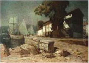 Alexei , Sail Boats Moored In 
The Harbour, Signed In Latin And Dated 1927, Oil On Canvas, 70 X 95 Cm.;
 27 1/2 X 37 1/4 In by Aleksei Vasilievich Hanzen