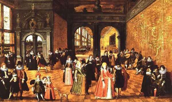 A Palace Interior with Ladies and Gentlemen dancing and Playing Music - view 1
