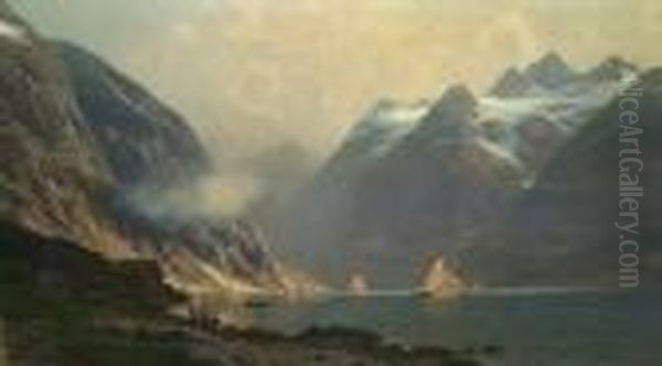 Fjordlandschaft. Unten Links Signeirt J. Harders - view 1