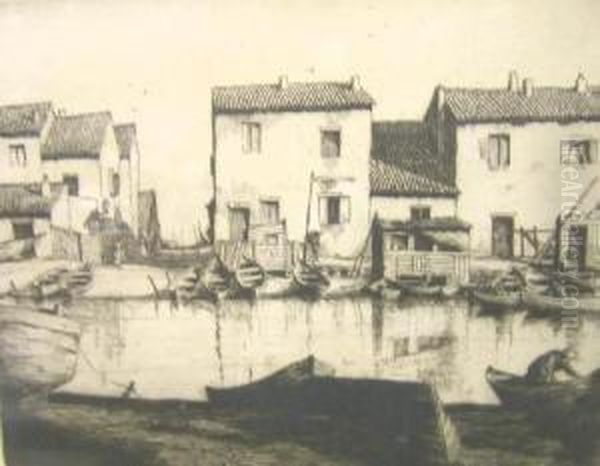 Estuary Scene With Beached Boats And Buildings - view 1