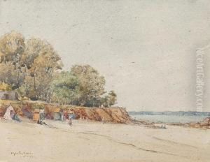 Beach Scene With Bathing Huts Beach Scene With Bathing Huts