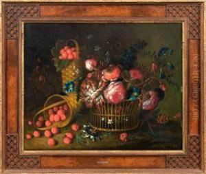 Stillleben Mit Blumenkorb Und Erdbeeren