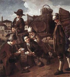 Evening at the Piazza 1730 by Giacomo Ceruti (Il Pitocchetto)