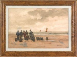 Coastal Scene With Figures by Melbourne Havelock Hardwick