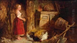 Stallinterieur Mit Einem Jungen Madchen Beim Huhnerfuttern by Frederick Daniel Hardy