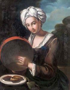 A girl playing a tambourine