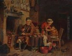 Domestic Life Beside The Fire; The Feathered Visitor. by Frederick Daniel Hardy